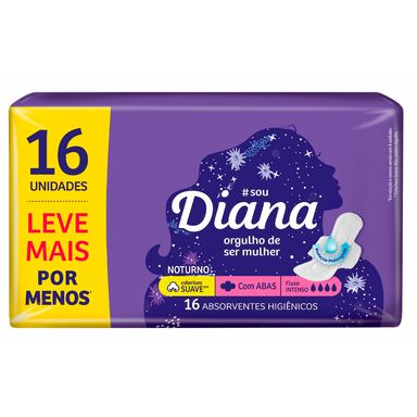 Absorvente Noturno Diana Cobertura Suave Com Abas 16 Unidades