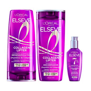 Kit Elseve Shampoo 400ml + Condicionador 400ml + Leave-In 100ml Colágeno Lifter