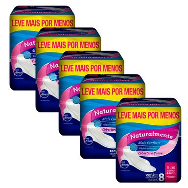 Kit 5 Absorventes Naturalmente Mais Conforto Com Abas 40 Unidades