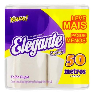Papel Higiênico Elegante Folha Dupla 50 Metros 4 Unidades