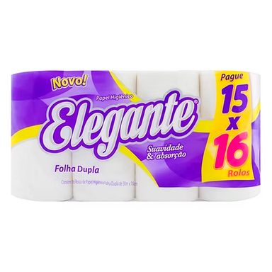 Papel Higiênico Elegante Folha Dupla 30 Metros Leve 16 Pague 15