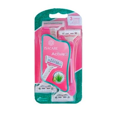 Aparelho Para Barbear Isacare Active 3 Rosa Com 4 Unidades