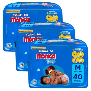 Kit 3 Fraldas Turma Da Mônica Mega M - 120 Tiras