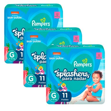 Kit 3 Fralda Descartável Pampers Splashers Piscina G - 33 Tiras