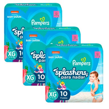 Kit 3 Fralda Descartável Pampers Splashers Piscina XG - 30 Tiras