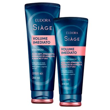 Kit Eudora Siage Shampoo 250ml + Condicionador 200ml Volume Imediato Ação Anti-Afinamento