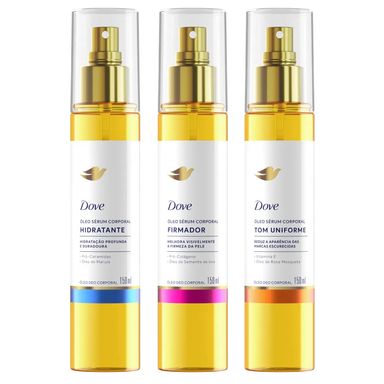 Kit Dove Óleo Sérum Corporal Firmador 150ml + Sérum Corporal Tom Uniforme 150ml + Sérum Corporal Hidratante 150ml