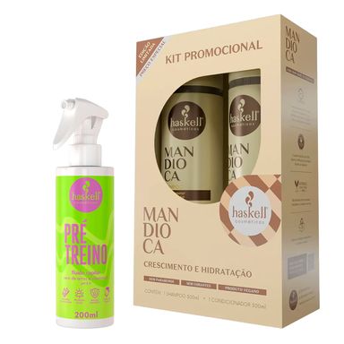 Kit Haskell Kit Shampoo + Condicionador Mandioca 300ml + Fluido Capilar Haskell Pré-Treino Vitamina E 200ml