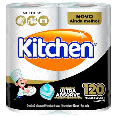 Papel Toalha Kitchen Folha Dupla Ultra Absorve Com 2 Rolos
