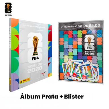 Kit Panini Copa do Mundo 2026 Álbum Capa Dura Prata + Blister com 12 Envelopes de Figurinhas Oficiais Fifa