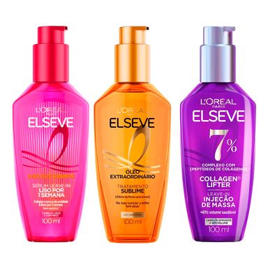 Kit Elseve Óleo Capilar Extraordinário 100ml + Sérum Leave in Liso dos Sonhos 100ml + Leave-In Injeção De Massa Colágeno Lifter 100ml