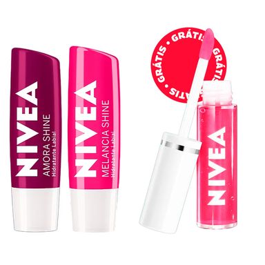 Kit Nivea  Hidratante Labial Lip Oil Pink 5,5ml + Hidratante Labial Amora Shine 4,8g + Hidratante Labial Melancia Shine 4,8g